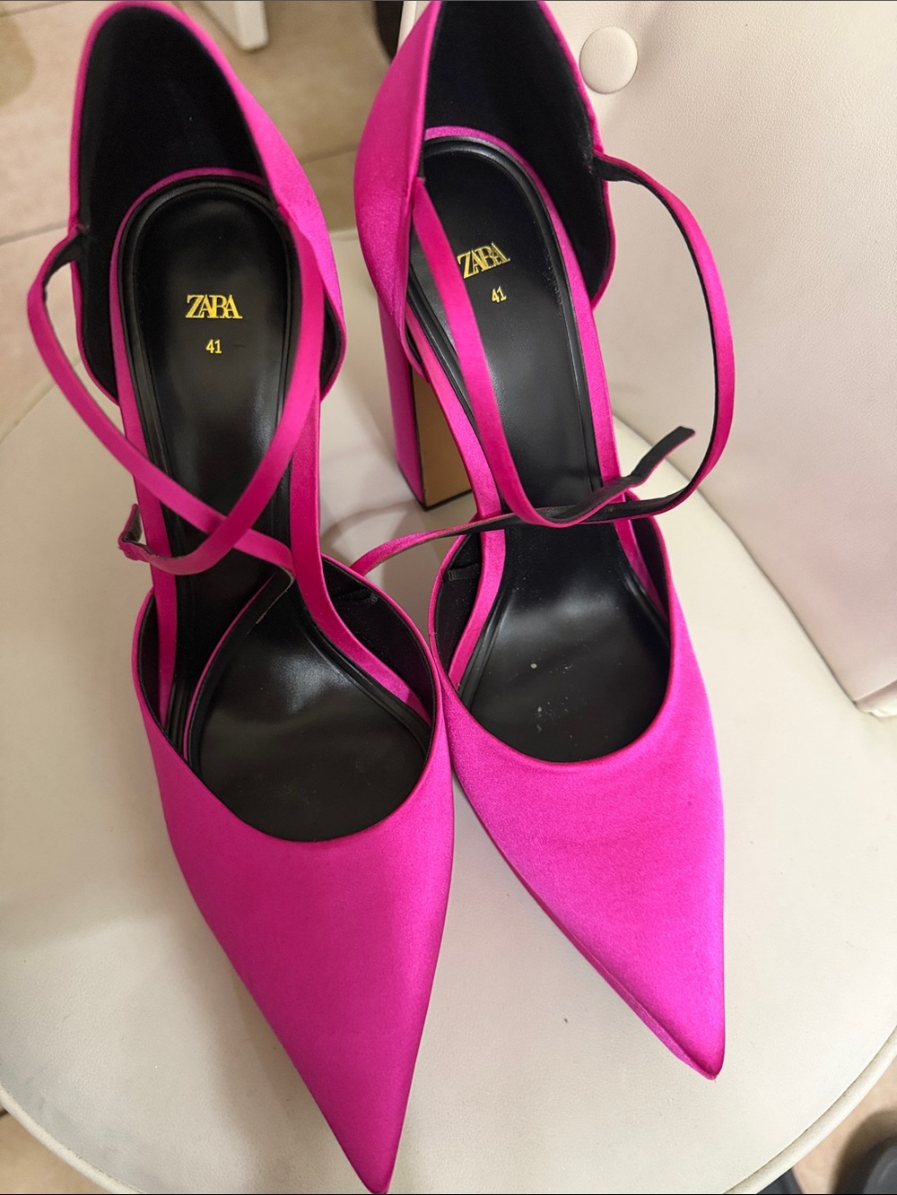 ZARA Hot Pink Pointed Toe Ankle Tie Heels